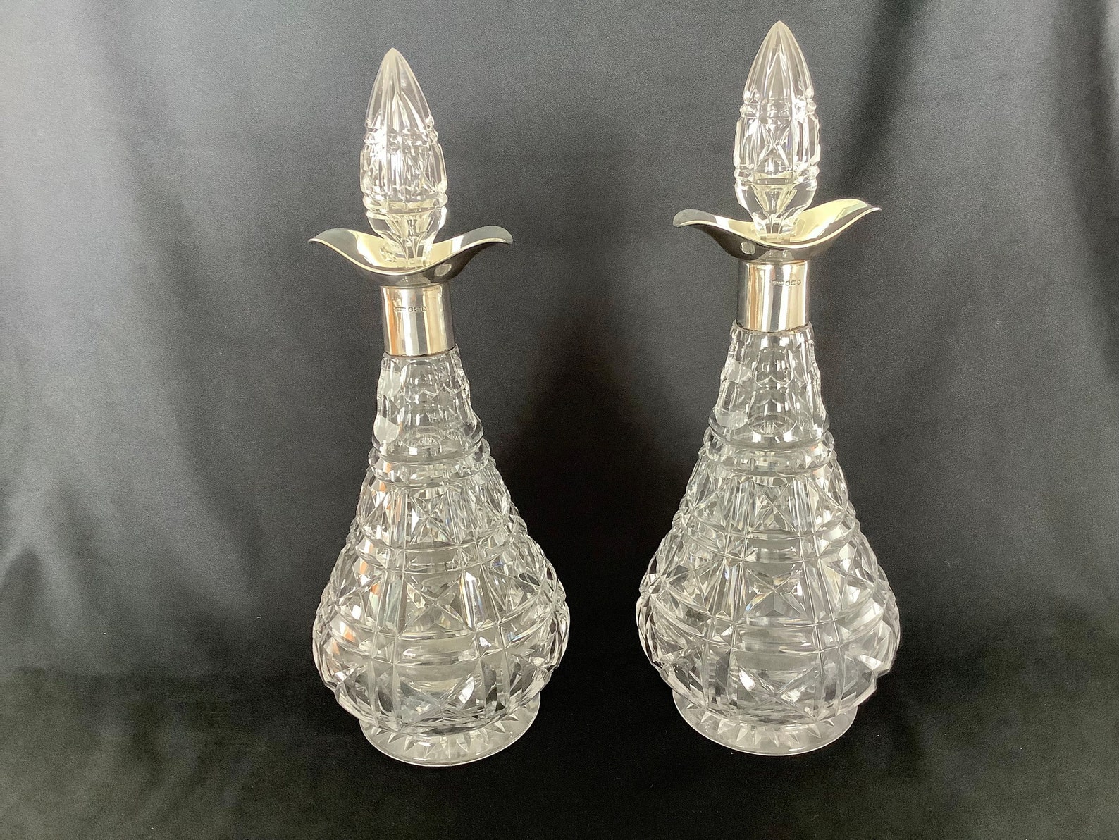 Vintage pair of silver topped crystal decanters Sheffield 1925 Etsy