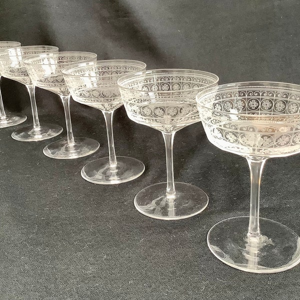 Fine Vintage set of 6 Tall Edwardian Crystal Champagne Coupes circa 1905
