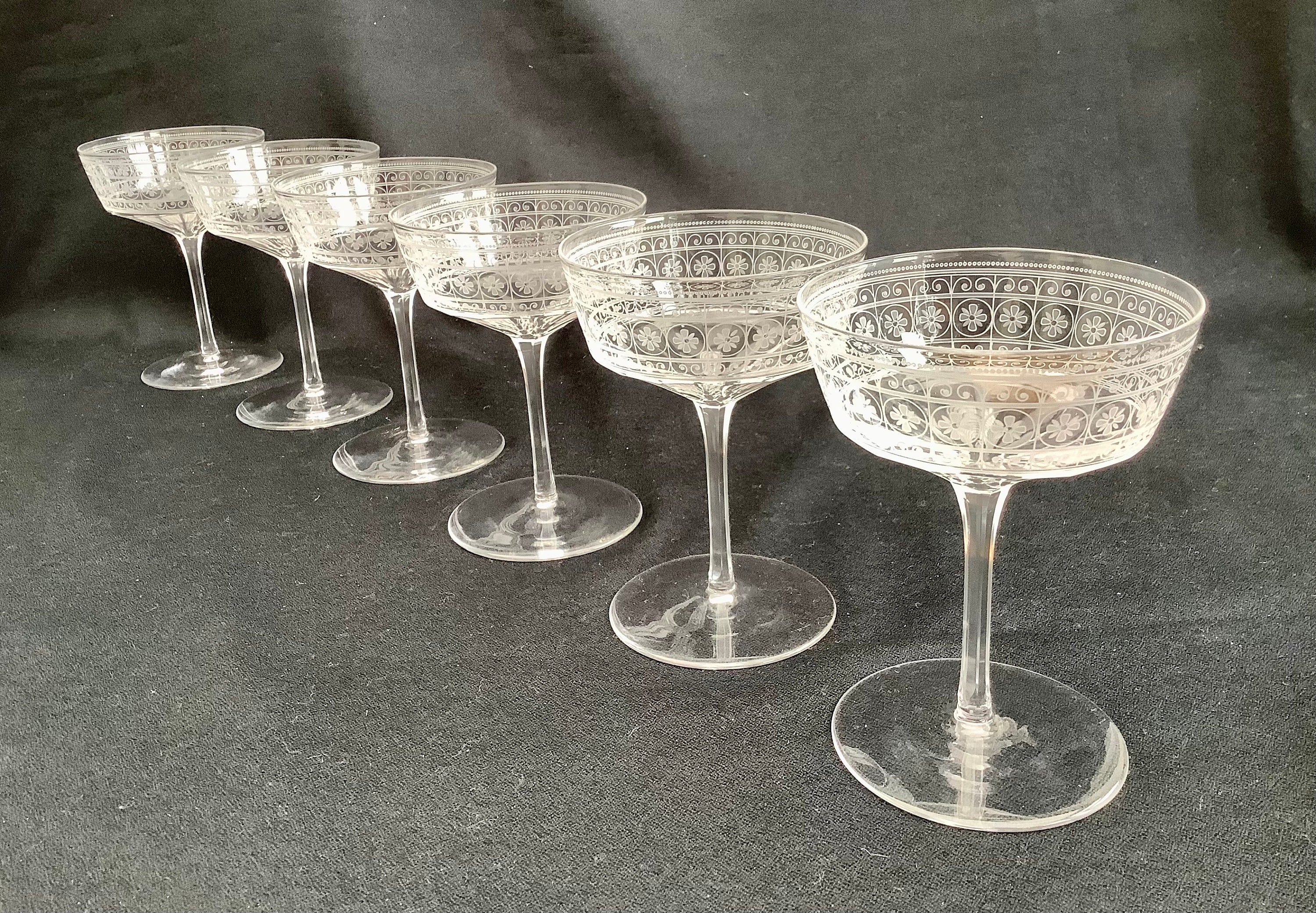 Vintage Needle Etched Cocktail Glasses, Set of 4, circa 1920's, Vintage  Needle Etched Champagne Coupe - Cocktail Glasses