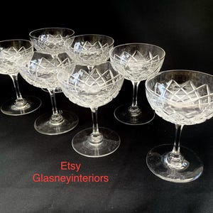 Fine Rare set of 7 Tall Edwardian Crystal Champagne Coupes