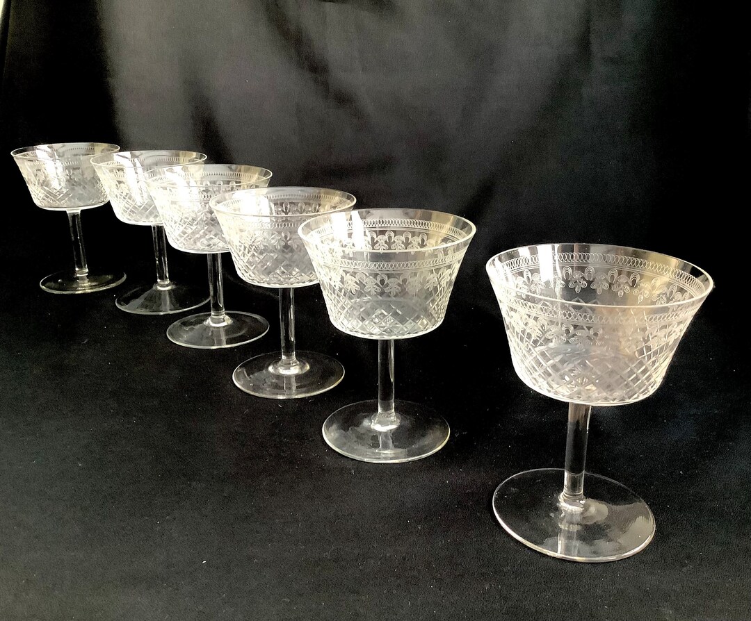 Fine Set of 6 Tall Edwardian Crystal Coupes in the Lady Hamilton Pall ...