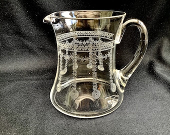 Vintage Edwardian Etched pitcher or jug circa 1905