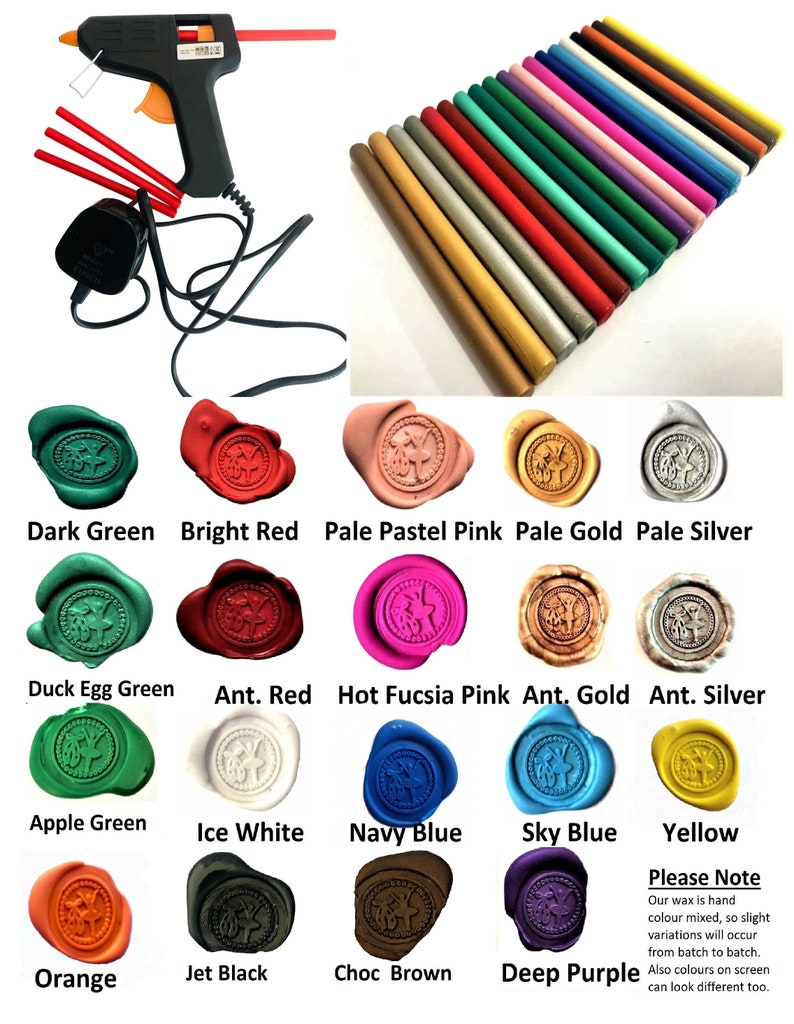 Wax Seal Wax Melting Gun UK plug 10 Sticks Wax in choice Etsy