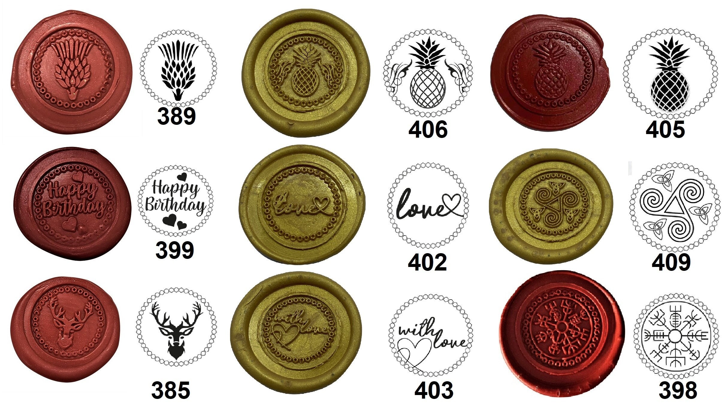 Wax Sealing "coin" Designs. Over 400  Design Choices (no wa…