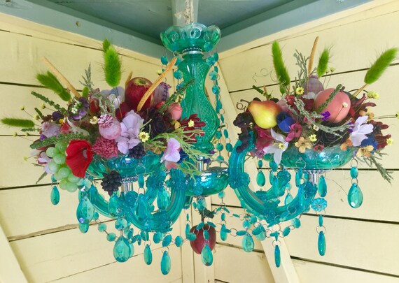 Decorative Bohemian turquoise silk flower Chandelier