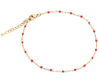 Bracelet de cheville doré décoré de perles de couleur au choix entièrement résistant à l'eau, réglable, acier inoxydable, 20cm, fait main