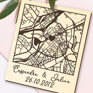 Personalisierter Holzmagnet Treffpunkt, anpassbare Karte, Polaroid-Magnet, Geschenkidee Valentinstag, Hochzeit, Paar, Freundschaft