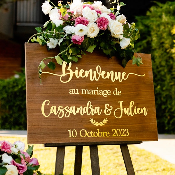 Sticker brillant pour panneau de mariage personnalisé, bienvenue au mariage de, accueil cérémonie, autocollant, pour support de 30 ou 40cm