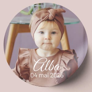 Set di 24 adesivi personalizzati, la tua foto, baby shower, nascita, battesimo, adesivo rotondo nome data, etichetta adesiva, 4 cm
