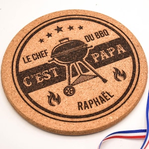 Personalisierter Kork-Untersetzer, Geschenkidee zum Vatertag, Papa, Onkel, Vorname und Text Ihrer Wahl, Küche, Barbecue, BBQ, Grill