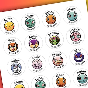 Set di 24 adesivi personalizzati, adesivo rotondo, data, nome dell'evento, 24 nomi diversi, compleanno dei bambini, etichetta adesiva, 4 cm