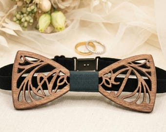 Noeud papillon en bois personnalisé, bois ajouré, initiales mariés, création unique, noeud papillon bois gravé, mariage, fait main en France