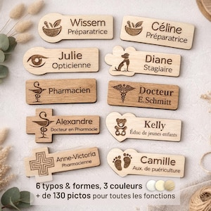 Personalisierter Holzbutton mit Vorname und Beruf, Nachname und Beruf, Apotheker, Arzt, Zahnarzt, Tierarzt, Kosmetiker, Magnet oder Anstecknadel