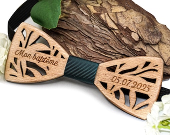 Personalisierte Holzfliege, durchbrochenes Holz, Bräutigam, Datum, individueller Text, gravierte Holzfliege, handgefertigt