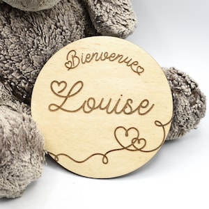 Ronde houten babywelkomstkaart, aanpasbare tekst en voornaam, paneel voor geboortefotosessie, cadeau-idee, decoratie, souvenir