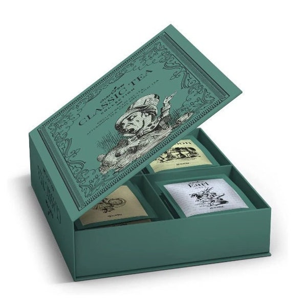 Mad Hatter Tea Book Gift Set - 64 Individually Wrapped Teabags in Envelopes - Alice and Wonderland Theme