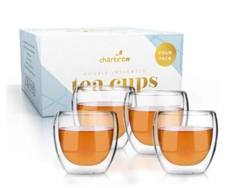 4 x 250ml Double Walled Glass Thermo Tea Cups for Tea, Coffee and Ice Cream