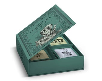 Mad Hatter Tea Book Gift Set - 64 Individually Wrapped Teabags in Envelopes - Alice and Wonderland Theme