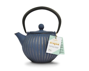 500ML Chinese Blue & Gold Cast Iron Teapot / Teakettle (2.5 cups)