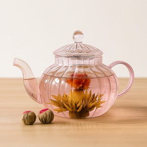Ljusrosa glaskanna 1000ml ribbat borosilikatglas