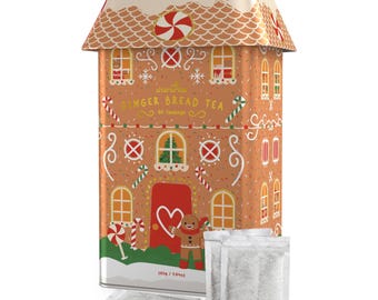 80 Gingerbread Teabags - Gingerbread House Christmas Tea Tin