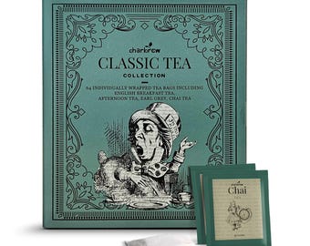 Mad Hatter Tea Book Gift Set - 64 Individually Wrapped Teabags in Envelopes - Alice and Wonderland Theme