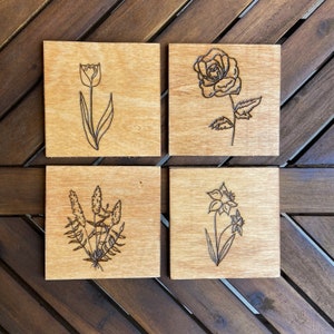 Laser Engraved Coasters | Botanical Coasters Set of 4 | Floral Coasters | Floral Laser Engraved Gifts | Gifts for Her | Ditsy Floral Coaters