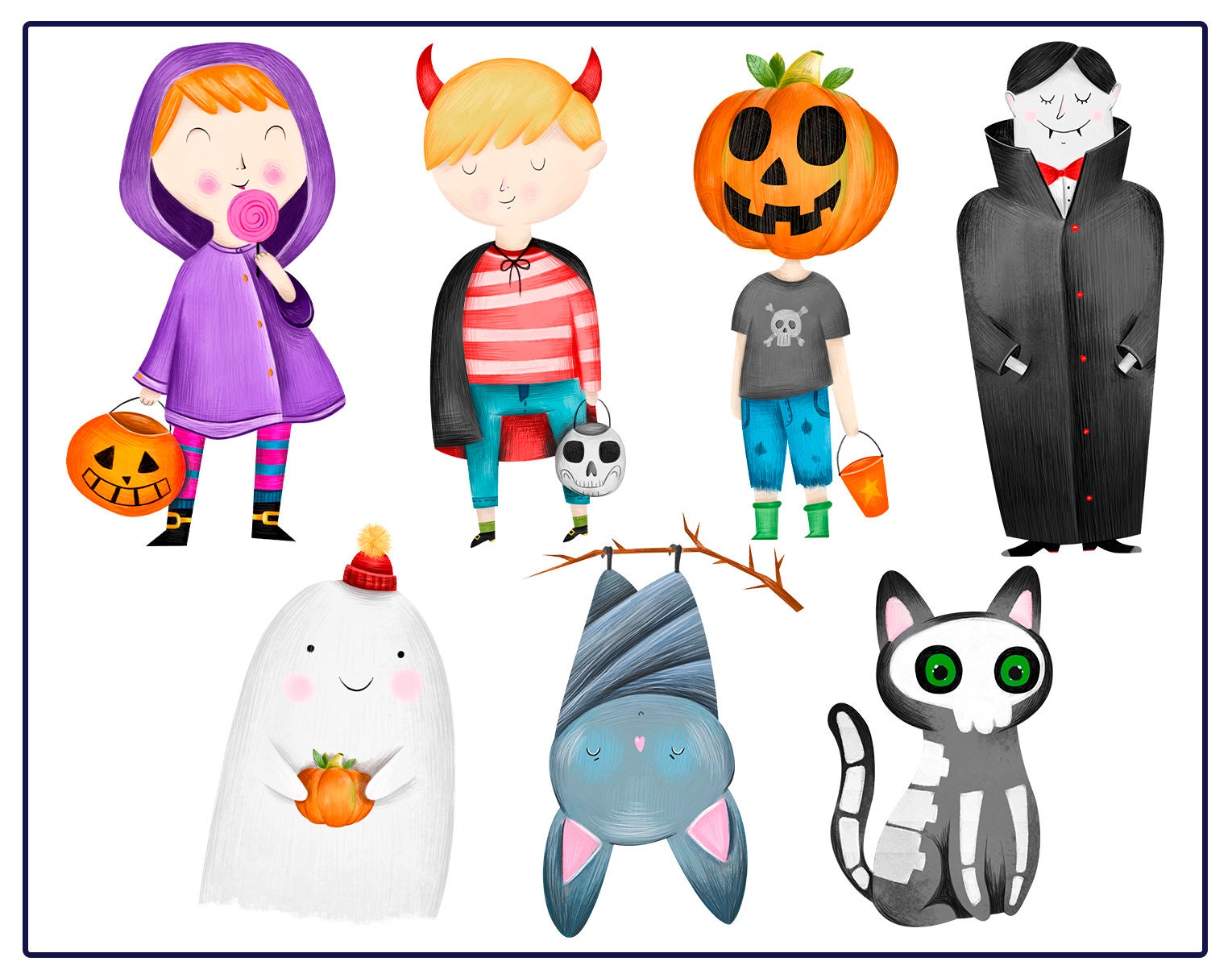 Aquarell Halloween Figuren Clipart Sofort Download | Etsy