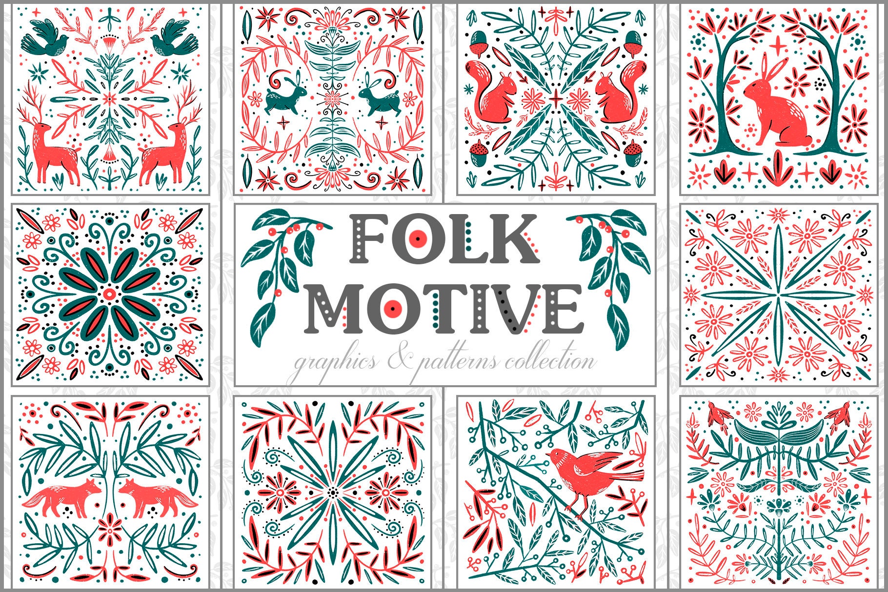 Folk-Motiv Grafik und Muster Sammlung skandinavischen | Etsy