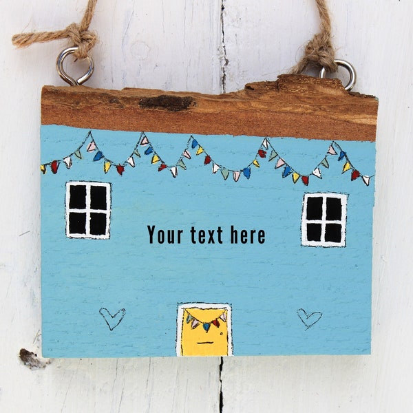 Personalised Wooden House Wall Hanging, Customise Your Own, New Home Gift First Home, Seaside Beach House Decor