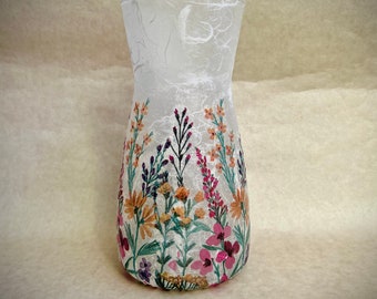 Floral vase, decoupage gifts, garden flowers, flower vase