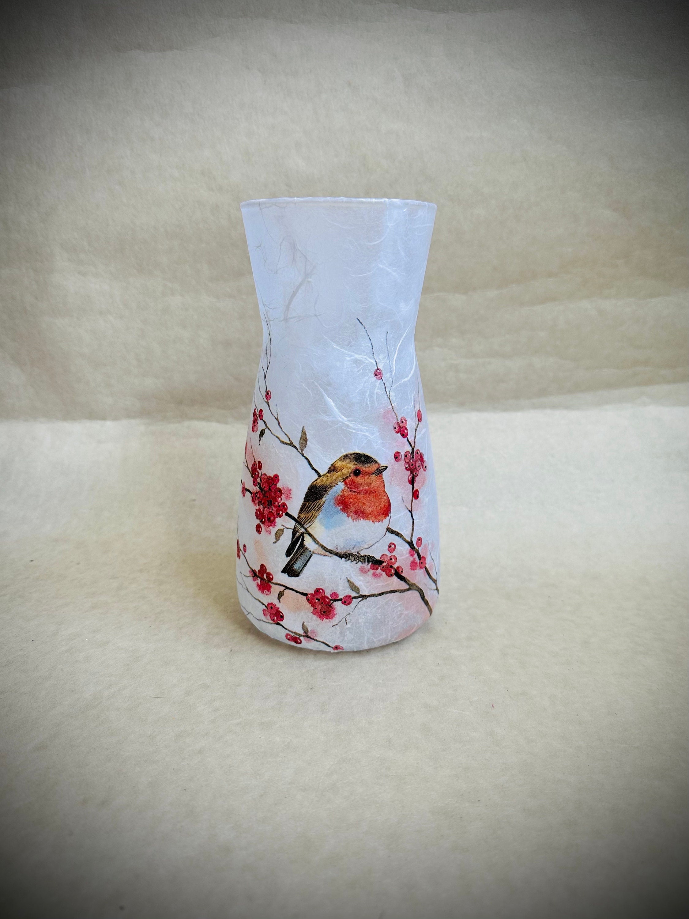 Robin Decoupaged Robin Bird Decoupage Vase: Bird Gifts, Winter Decor - Etsy UK