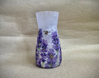 Purple flower vase, lavender flower, decoupage gifts, garden flowers, flower vase, bee gift