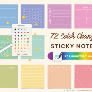 Color Change Digital Sticky Notes | GoodNotes Digital Stickers by The Kind Goal