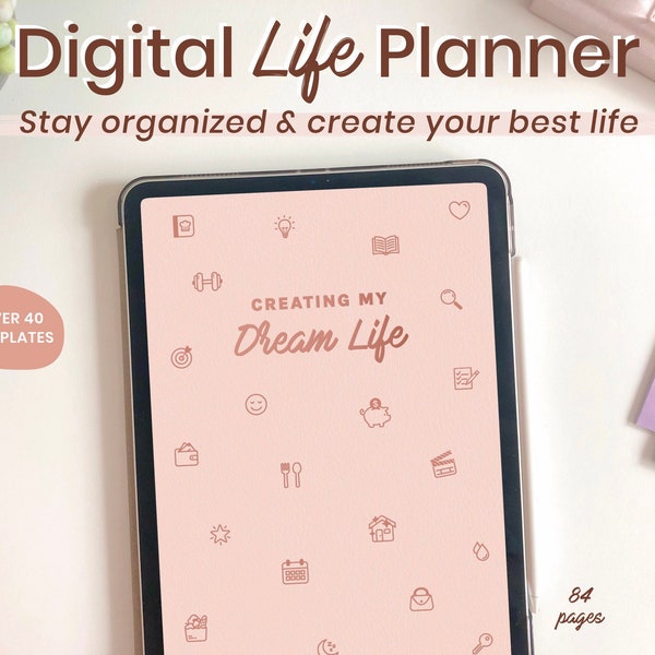 Digital Life Planner | Undated Portrait iPad Planner by The Kind Goal™ | Productivity, Goals, Wellness, Finances, Lifestyle