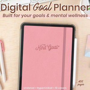 Digital Goal Planner in Peach Sunset Theme | Undated Goal-Setting & Wellness Planner | Portrait iPad Planner by The Kind Goal™