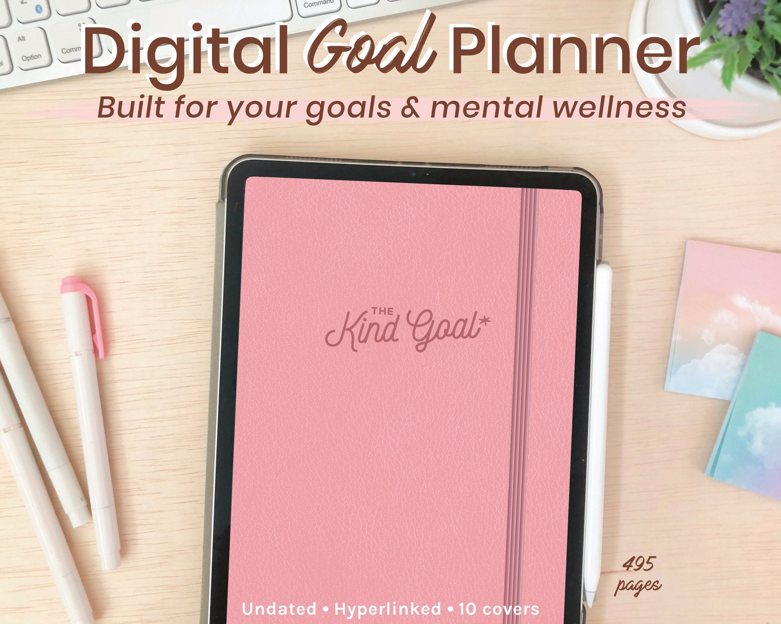 Digital Goal Planner in Peach Sunset Theme | Undated Goal-Setting & W…