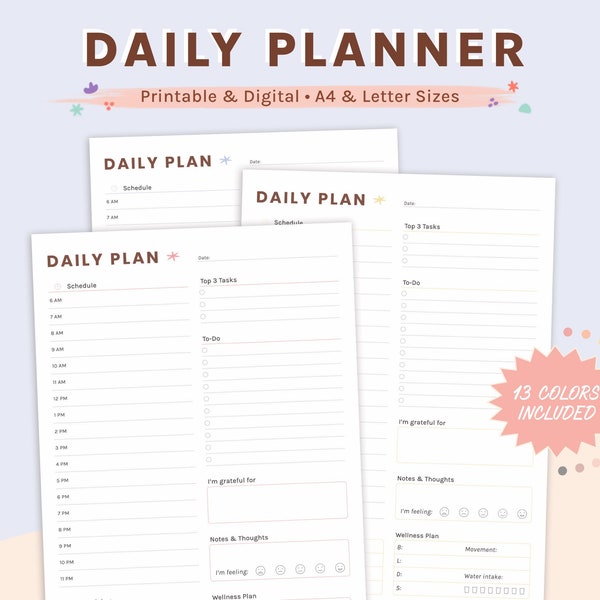 Digital & Printable Daily Planner | A4 and US Letter | Daily Schedule and To-Do List by The Kind Goal™