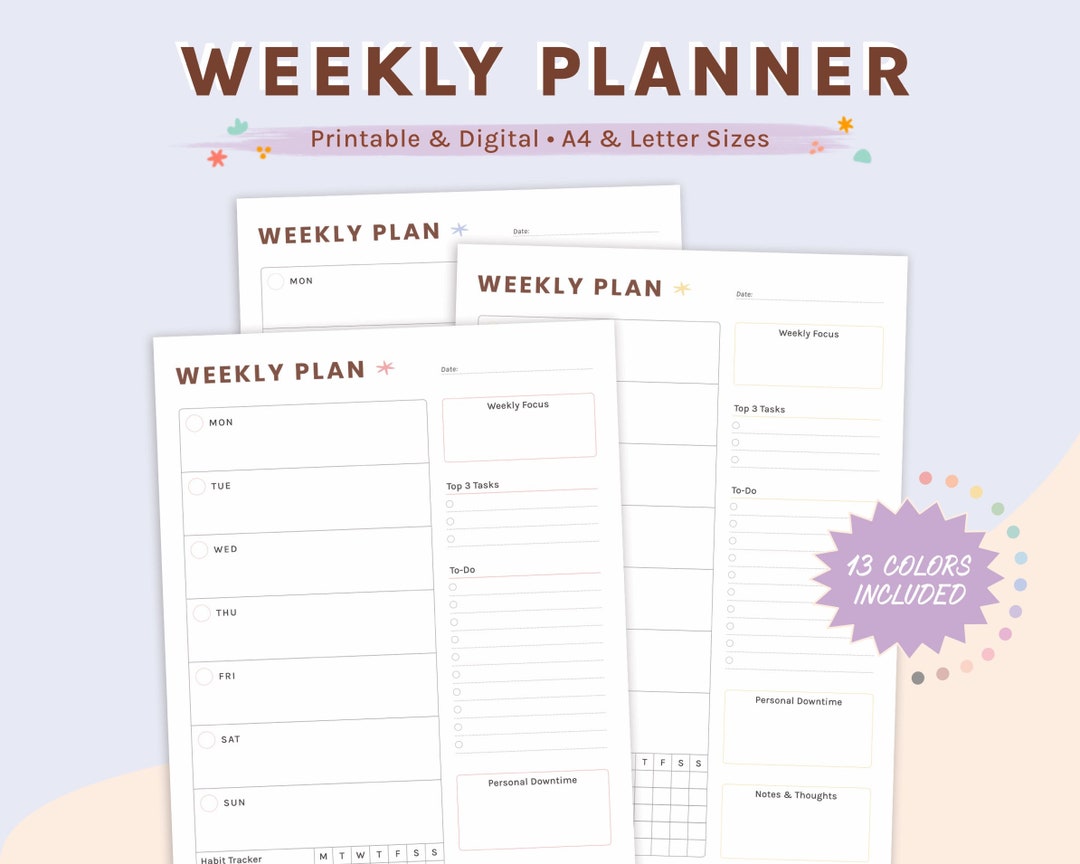 Digital & Printable Weekly Planner A4 and US Letter Weekly - Etsy Singapore