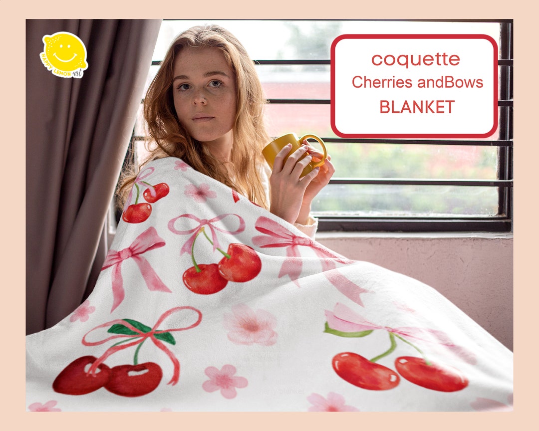 Coquette Room Decor Cherries and Bows Blanket Preppy Bedding - Etsy UK