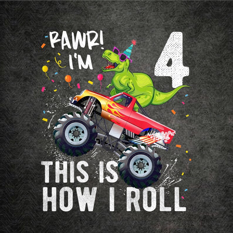 Kids T Rex Dinosaur Monster Truck 4th Birthday Boys and Girls Etsy