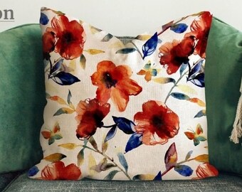 Floral  Cushion Cover, Cushion Cover White Red Blue Minimalist Cute, Modern Pillow Case for Couch, Cushion Cover 14x14, 16x16, 18x18, 20x20