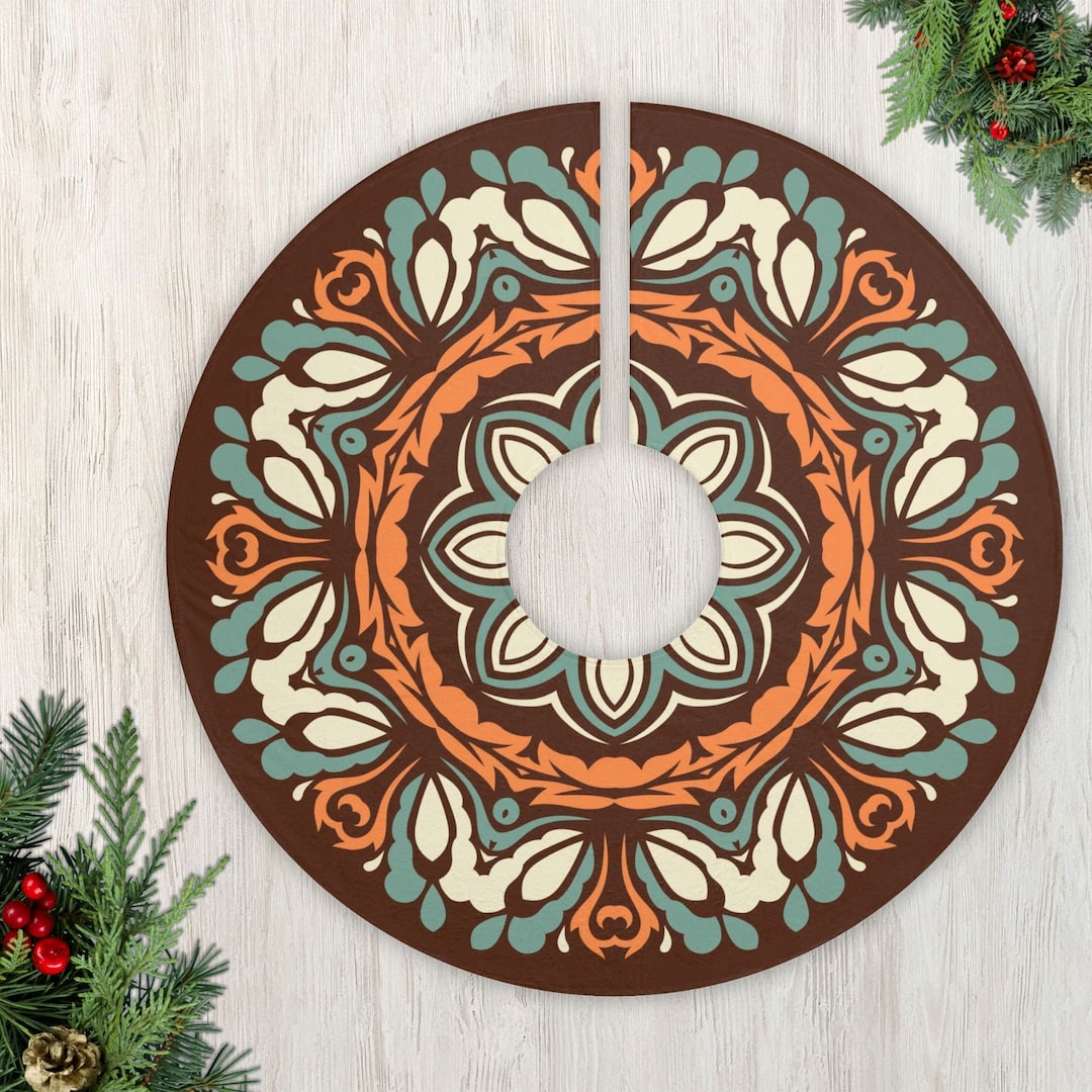 Christmas Tree Skirt Boho Brown Pattern Xmas Tree Skirt Etsy
