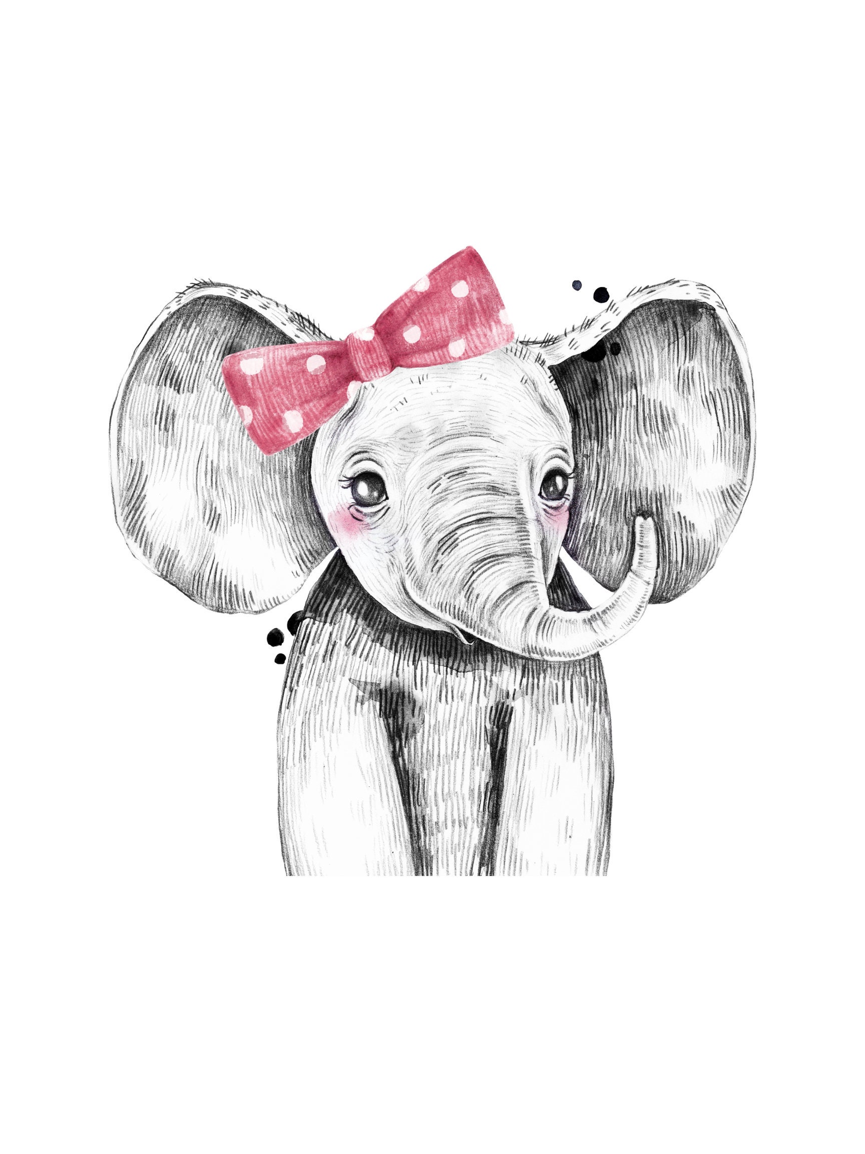 Elephant W pink bow Printable download | Etsy
