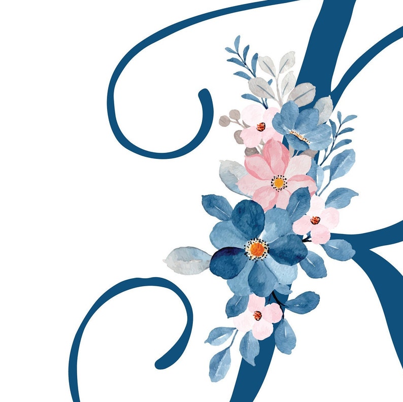 Custom Initial Wall Art Blue Letter With Flowers Nursery Etsy