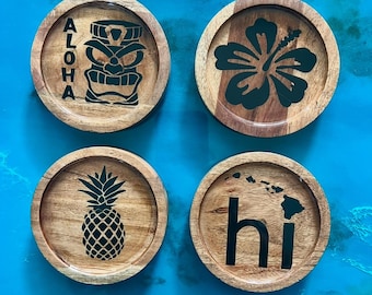 Beach House, Acacia Wood Coasters, Hawaiian Style, Ocean Coasters, Beverage Coasters, Wood and Resin Coasters, Beach Home, Coastal Lifestyle