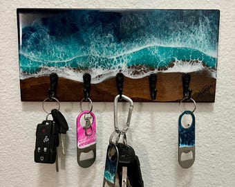 Beach house, Medium size ocean key rack/leash holder, Beachy Key rack, Housewarming gift, ocean key rack, Key rack, keys, Coastal lifestyle