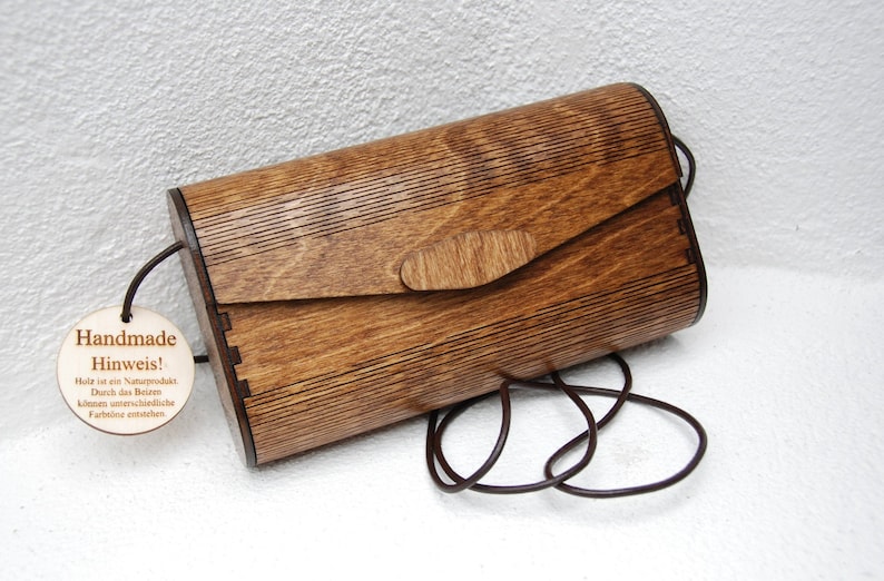 Handtasche aus Holz, Holztasche, Damen Handtasche, Umhängetasche für Frauen, Clutch für Sie, Abendhandtasche, Trachtenhandtasche aus Holz Dunkelbraun