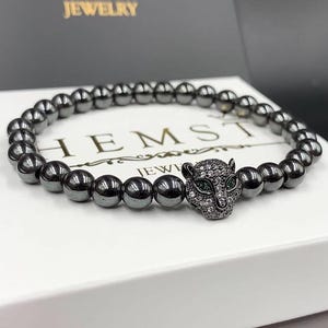 Hematite Black Panther Bracelet 6mm - Stylish Amulet for Strength and Protection | Amulet Bracelet | Protection Bracelet | Women's Bracelet