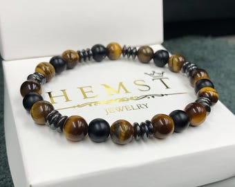 Tiger Eye and Shungite Bracelet with Hematite Discs - Stylish Protective Accessory for Harmony and Energy | Handmade Bracelet